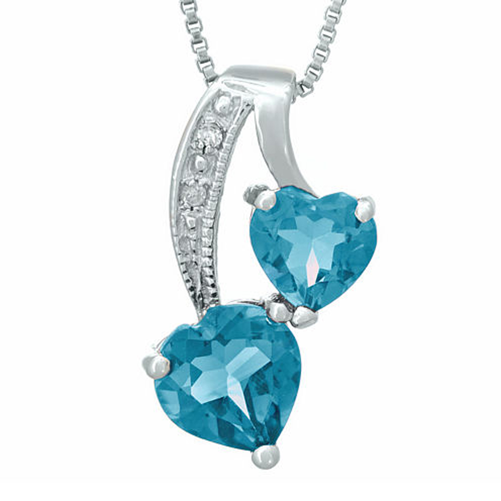 Blue Topaz and Sim.Diamond 14K White Gold Fn Double-Heart ...