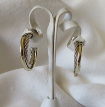 David Yurman 18K Gold &amp; Sterling Silver Crossover Cable Hoop Earrings~7/... - $320.00