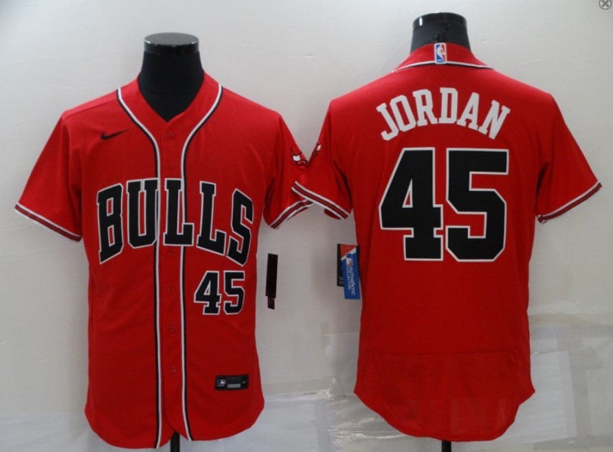 Men's Chicago Bulls 45 Michael Jordan Baseball Jersey Red