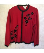 Ladies Cardigan Sweater Velvet Trim &amp; Bead Work Dressbarn Petite Women’s PL - $23.36