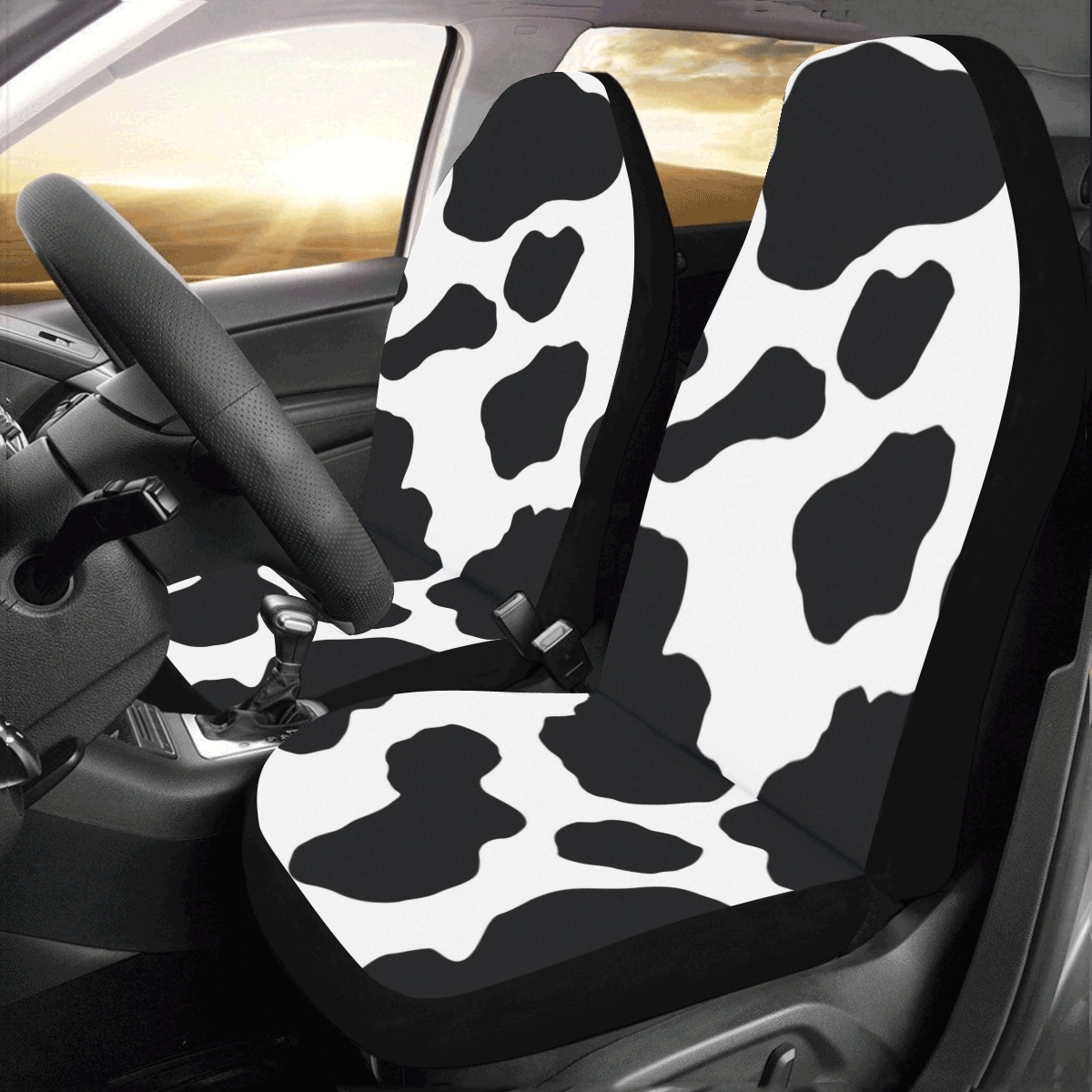 Black And White Cow Print Universal Fit Auto Drive Car Seat Covers