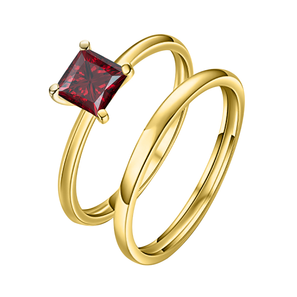 8mm Princess Cut Solitaire Red Garnet 14k Yellow Gold Wedding Band Bridal Ring