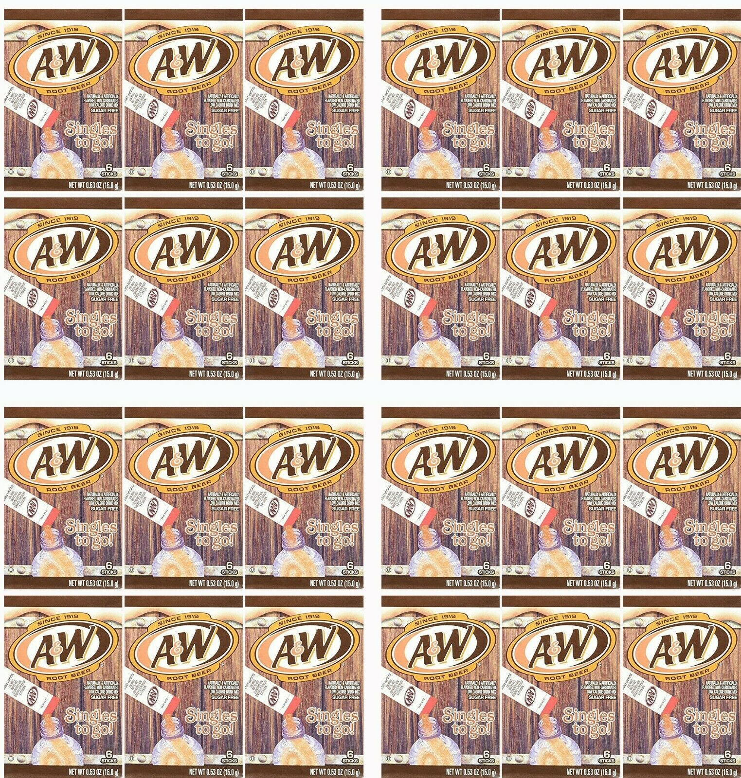A&W Root Beer Drink Mix Singles to Go ! 24 Boxes, 6 Packets Each, Sugar