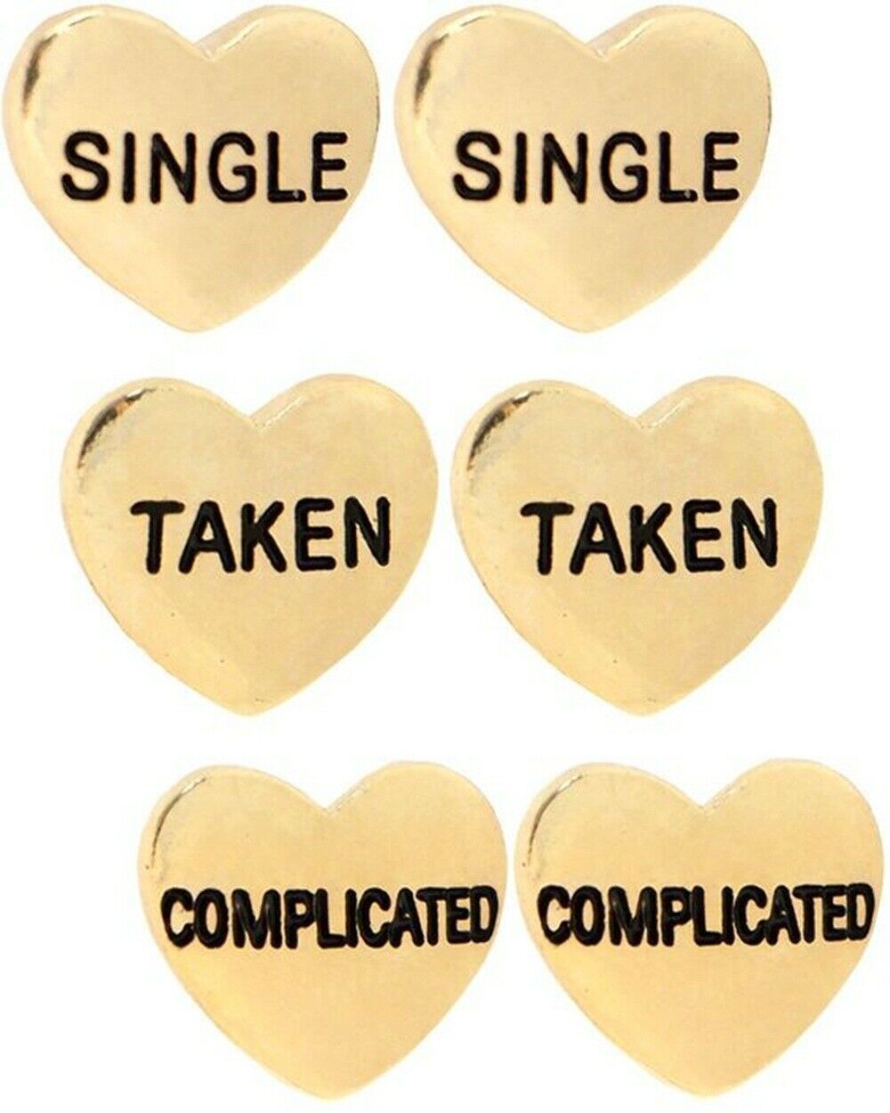 Single, Taken & Complicated Goldtone Heart Relationship Status Earrings - 3Pairs
