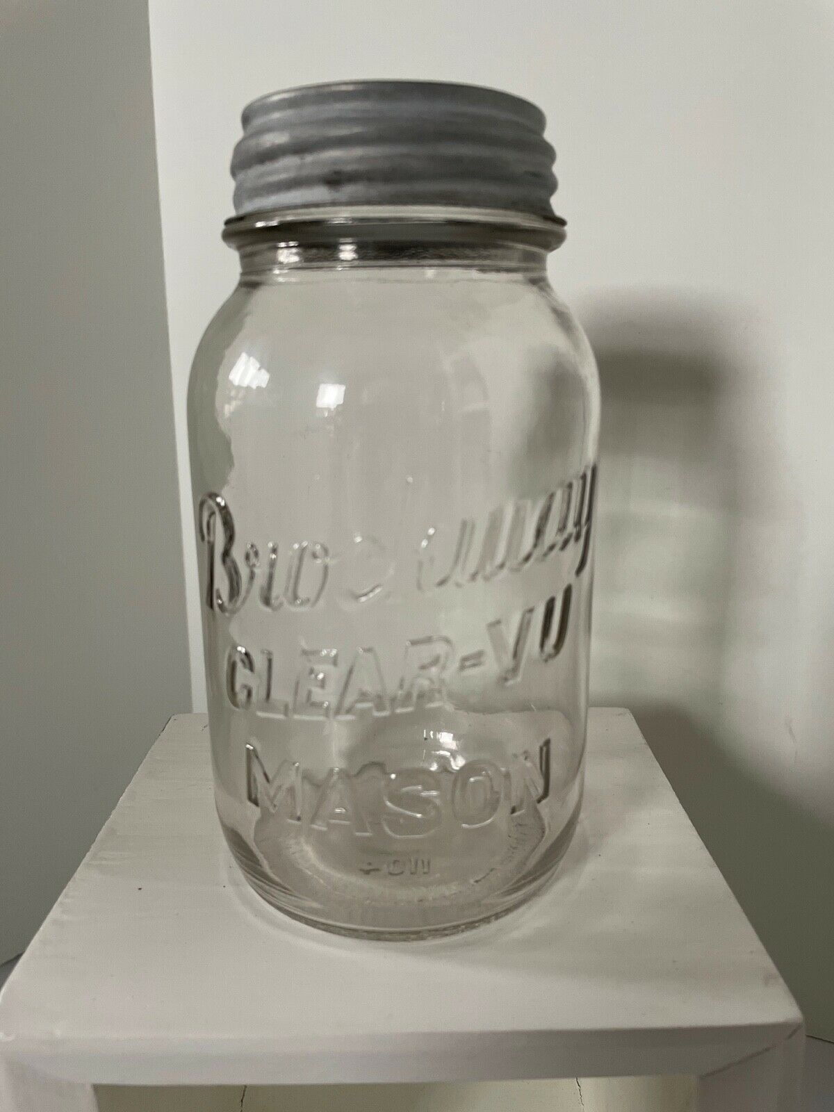 Antique Brockway QUART Clear-Vu Round Mason Jar ~Boyd's Zinc Lid ~B ...