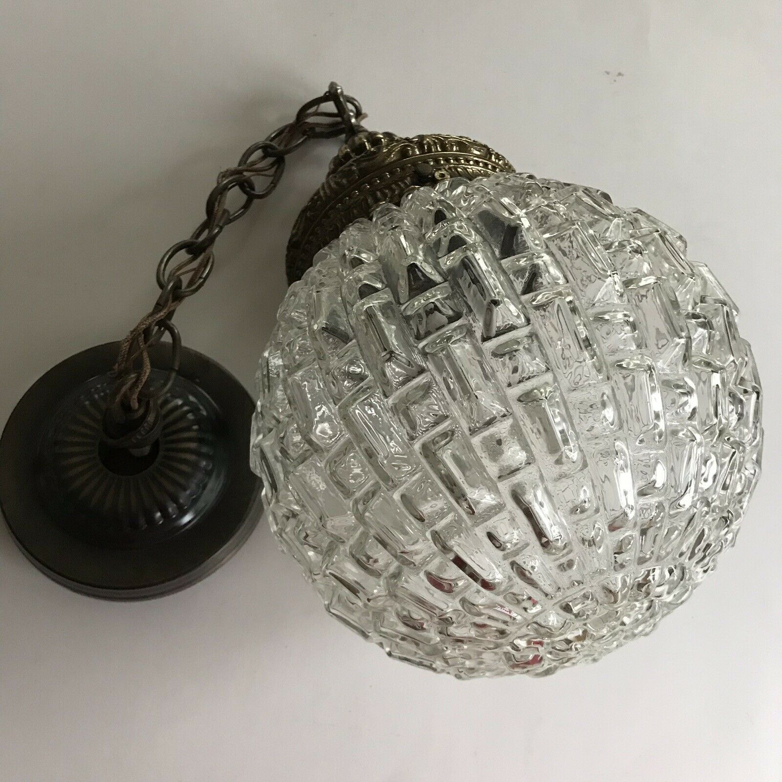 Vintage Glass Hanging Globe Light Grape Ceiling Fixture 15" A4678