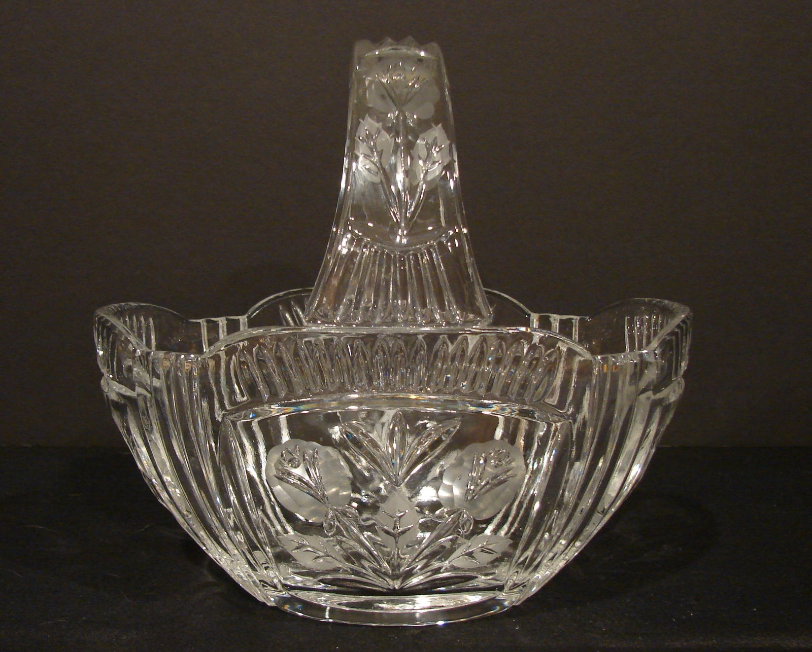 Handcut, 24% Lead Crystal Basket in Darlington Pattern( Frosted Floral ...