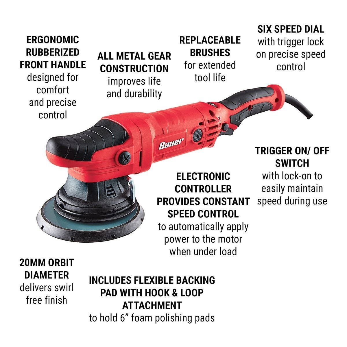 BAUER 6 In. 7.5 Amp Dual Action Random Orbit Polisher Buffers & Polishers