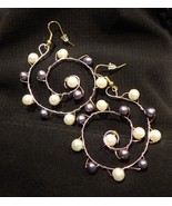 NEW HANDCRAFTED WIRE WRAPPED FAUX PEARL SPIRAL PIERCED EARRINGS PURPLE, ... - $15.35