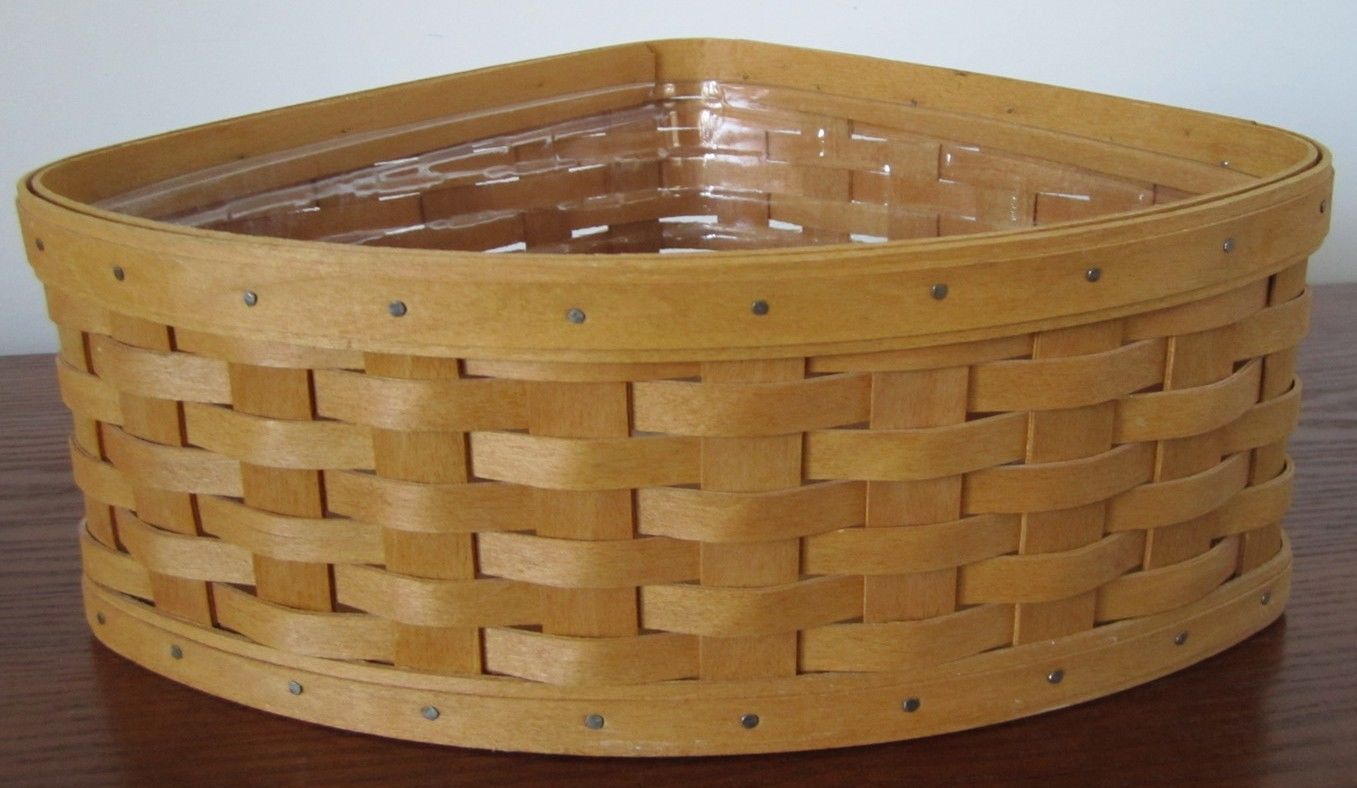 Longaberger Small Corner Basket Market And 50 Similar Items Longaberger Small Corner Basket Market Stripe Fabric Over Edge Liner Only New