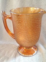 Jeanette Marigold Carnival Glass Pitcher Crackle Pattern 8&quot; Vintage - $29.65