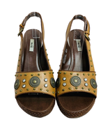 Metro 7 Teri Embellished Faux Tan Leather Wedge Heel Sandals Size 8 - $20.00
