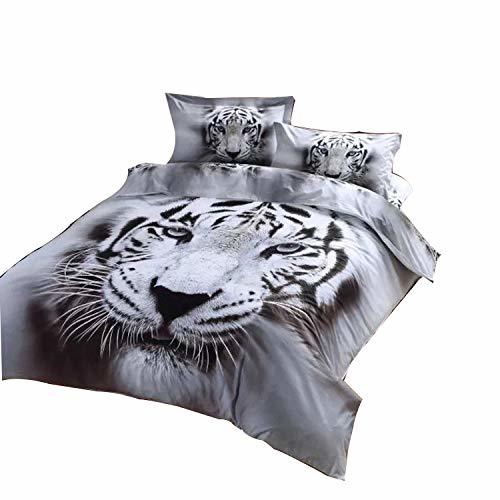 Cliab White Tiger Bedding Set 3D Animal Print for Kids Boys Teens Twin
