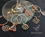 Handmade copper wine glass charms wire wrapped beaded spirals (set of 8)