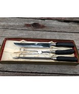 Vintage Sta Brite 3 Piece Cutlery Knife Carving Set w Original Box Wood ... - $19.75
