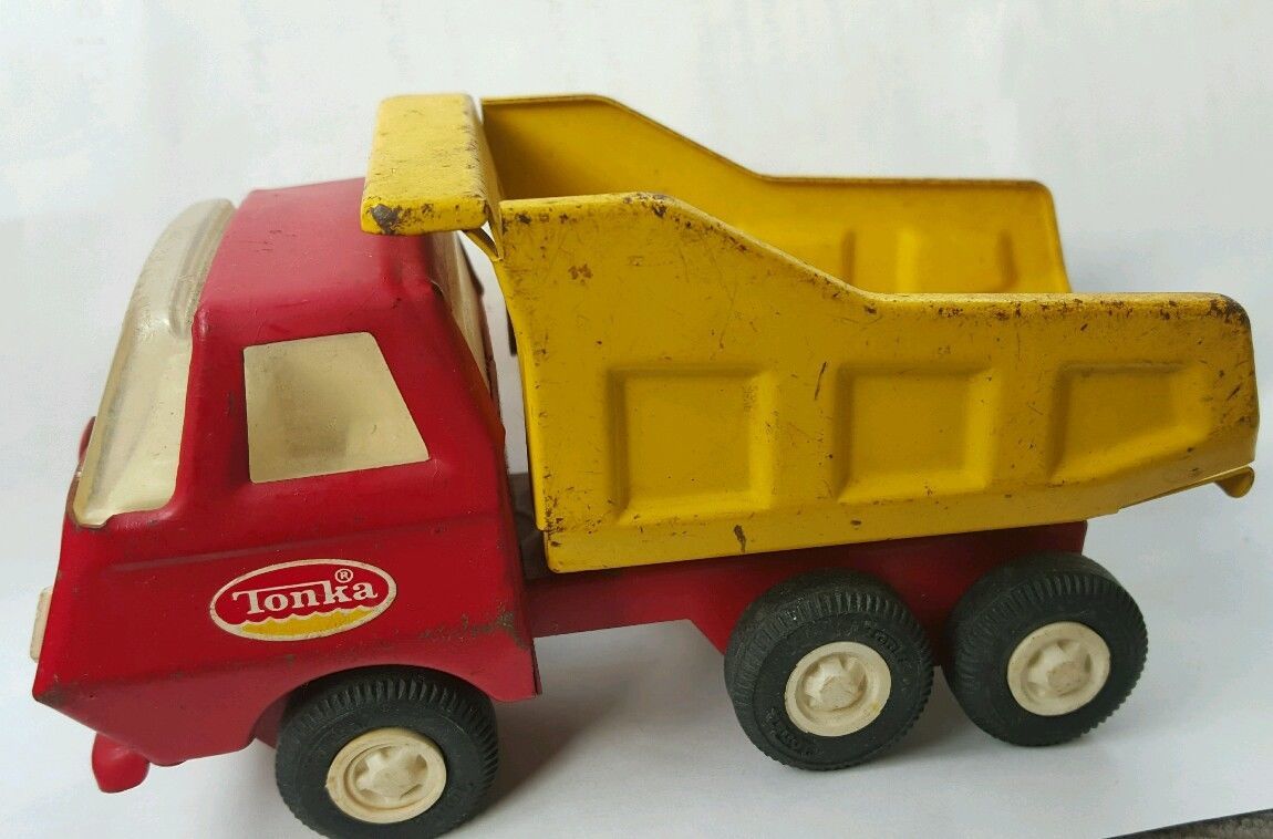 vintage tonka dump truck red and yellow