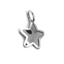 18K WHITE GOLD STAR PENDANT 14mm DIAMETER, FLAT CURVED SOLID, SMOOTH & SATIN image 1