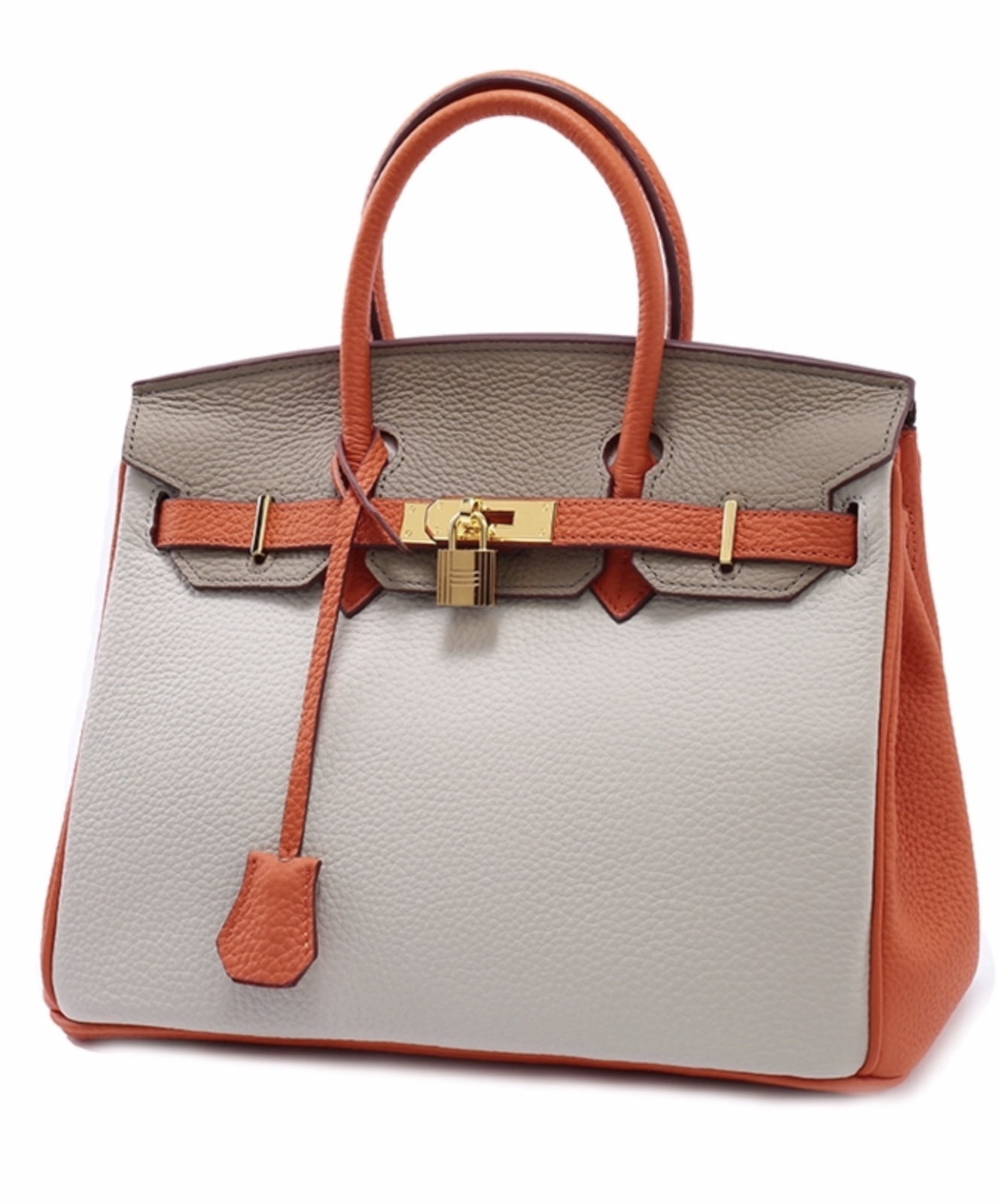 25-30cm Color Block Pebbled Italian Leather Birkin Style Satchel Handbag - Women&#39;s Handbags & Bags
