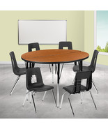 48&quot; Circle Wave Oak Table Set XU-GRP-18CH-A48-HCIRC-OAK-T-A-GG - $636.95
