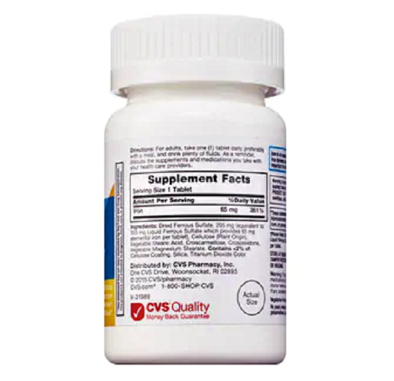 CVS Health Iron Vitamin 65mg Dietary Supplement 90 Tablets Dietary