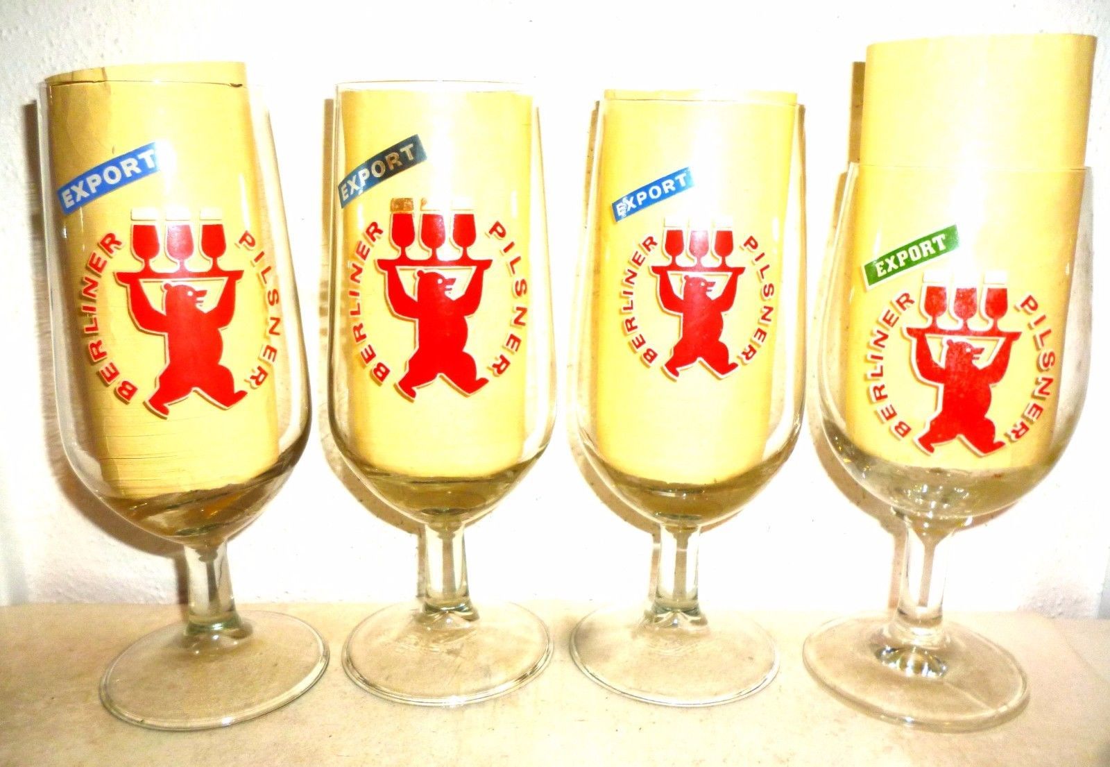 4 VEB Berliner Pilsner Export Berlin East German Beer Glasses Germany