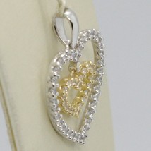 18K YELLOW AND WHITE GOLD HEART DOUBLE PENDANT CHARM WITH CUBIC ZIRCONIA image 2