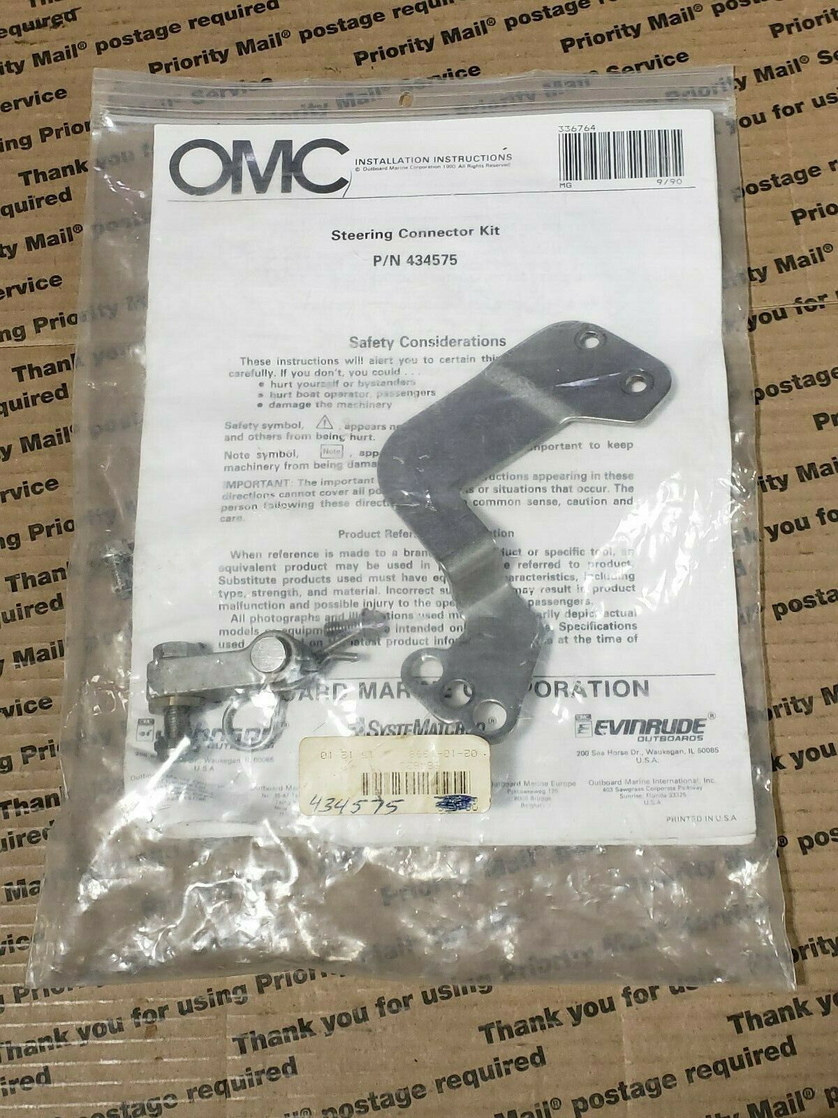 OMC BRP Johnson Evinrude Boat Remote Steering Connector Kit, 434575
