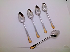 Oneida Silver 6&quot; Gold Trimmed set of 5 Cereal spoons - $8.99