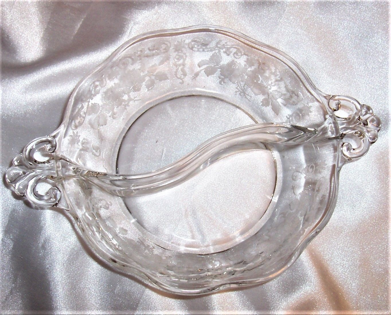 Vintage Fostoria Corsage Clear Torte Plate Etched Crystal Crimped Edge 14" 
