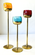 3 Vintage Brass Votive Candle Holders with Glass Bowls Christmas Holiday... - $43.54