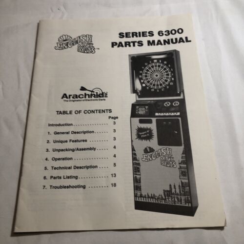 English Mark Darts Arachnid Series 6300 Dartboard Parts Manual Manuals