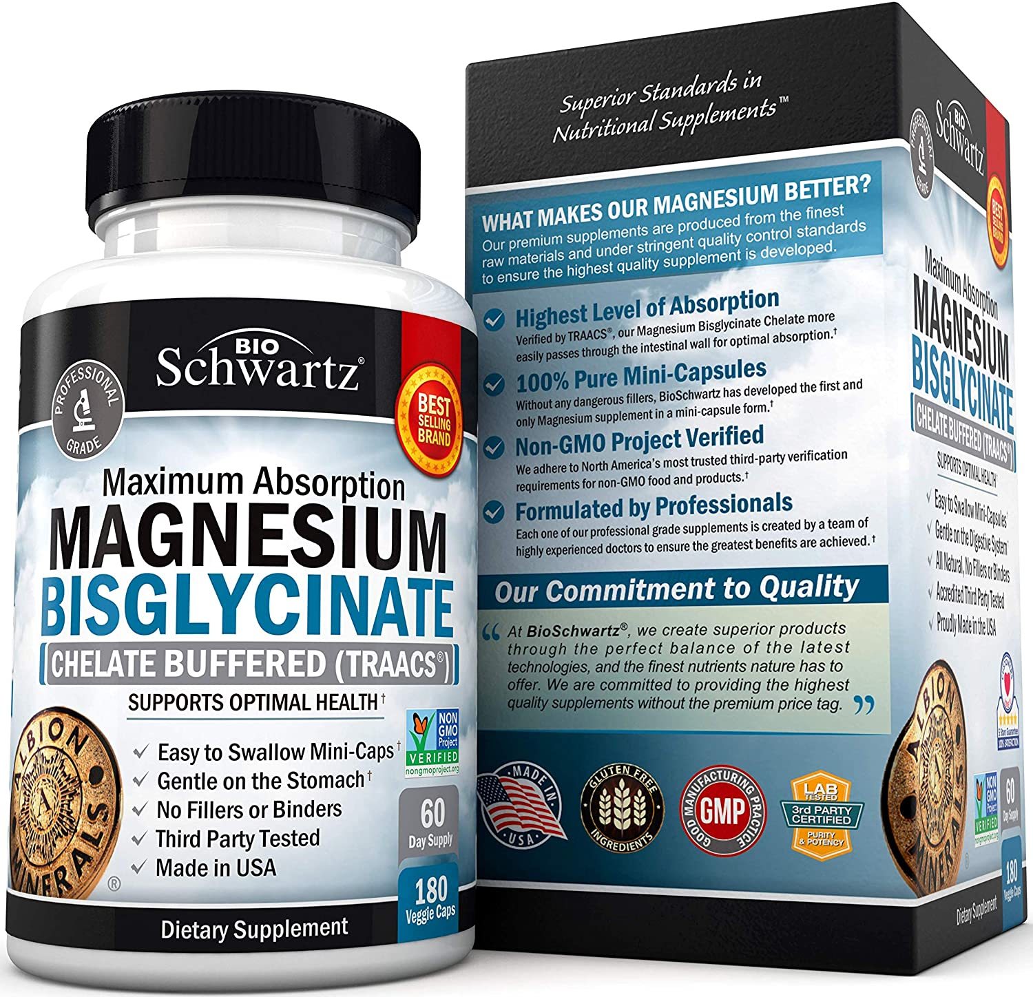 Magnesium Bisglycinate 100% Chelate No-Laxative Effect. Maximum Absorption