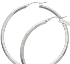 18K WHITE GOLD CIRCLE EARRINGS DIAMETER 40 MM WITH RHOMBUS TUBE, MADE IN ITALY image 2
