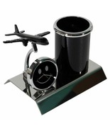 Christmas Gift Airplane Metal Pen Stand with Smiley Analog Table Clock D... - $29.70