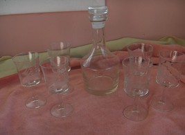 Vintage 8 Pc Crystal Decanter Sailing Schooners Tall Ships Wine Glasses - $123.75
