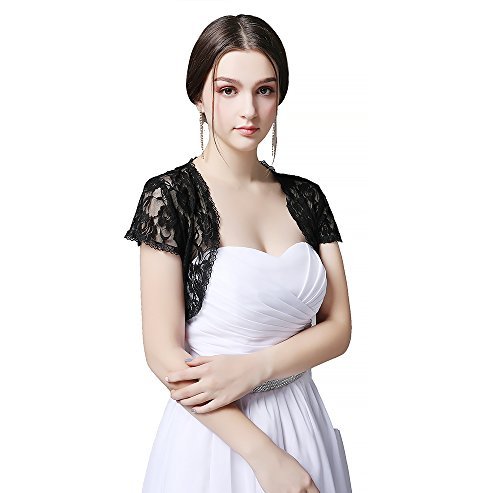 Women short Sleeve Lace Shrug Open Front Cardigan Medium - Shirts & Tops