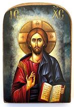 Handmade Wooden Greek Christian Orthodox Wood Icon of Jesus Christ / MP2A - $12.38