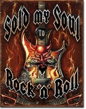 Rock N Roll Music Sold My Soul Garage Band Wall Decor Man Cave Metal Tin... - $15.99