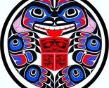 an 8" x 8" Diamater Old Tin Sign Totem Pole Art Face Native Design Alaska