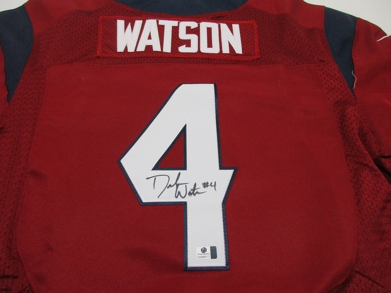 DESHAUN WATSON - HOUSTON TEXANS QB - HAND SIGNED NFL LOGO FOOTBALL JERSEY - COA - Jerseys