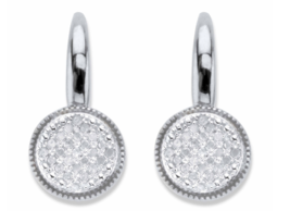 ROUND DIAMOND TWO TONE  CLUSTER PLATINUM STERLING SILVER STUD EARRINGS - $189.99