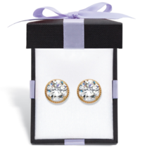 Round Martini Set Cz Stud Earrings 14K Yellow Gold With Gift Box - $189.99