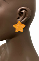 1.5/8 Long 80s Style Large Star Light Orange Casual Statement Clip On Earrings  - $11.88