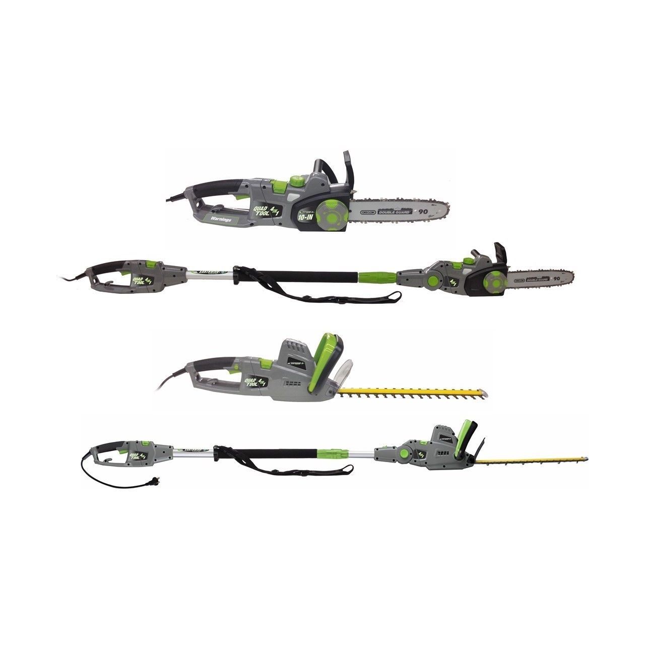 Earthwise 4in1 Electric Chainsaw with Pole Saw, Hedge Trimmer, and