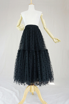 Black Tulle Midi Skirt Women A-line Black Polka Dot Midi Tulle Skirt Plus Size image 4