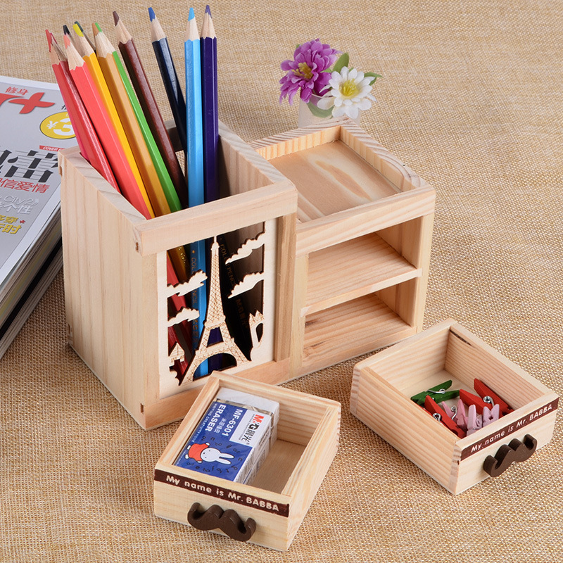 [School Supplier] Cute Vintage Wood Holder Pencil Case for Student