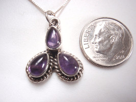 Amethyst Triplets with Rope Style Accents 925 Sterling Silver Pendant ge... - $13.49