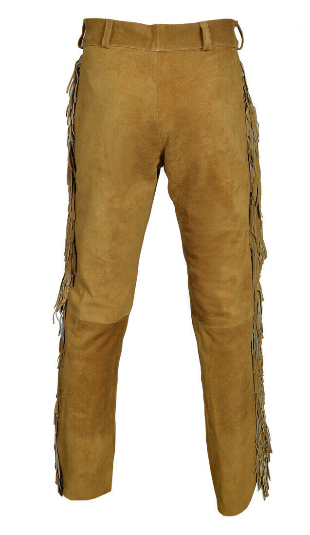 Vipzi Men's Native American Genuine Suede Leather Fringe Pants Sioux ...