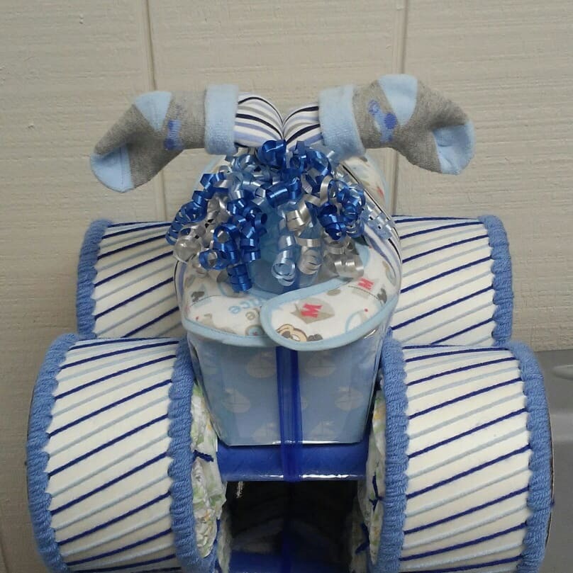 Four Wheeler / Quad Handmade Baby Shower Diaper Cake Royal Blue , Light