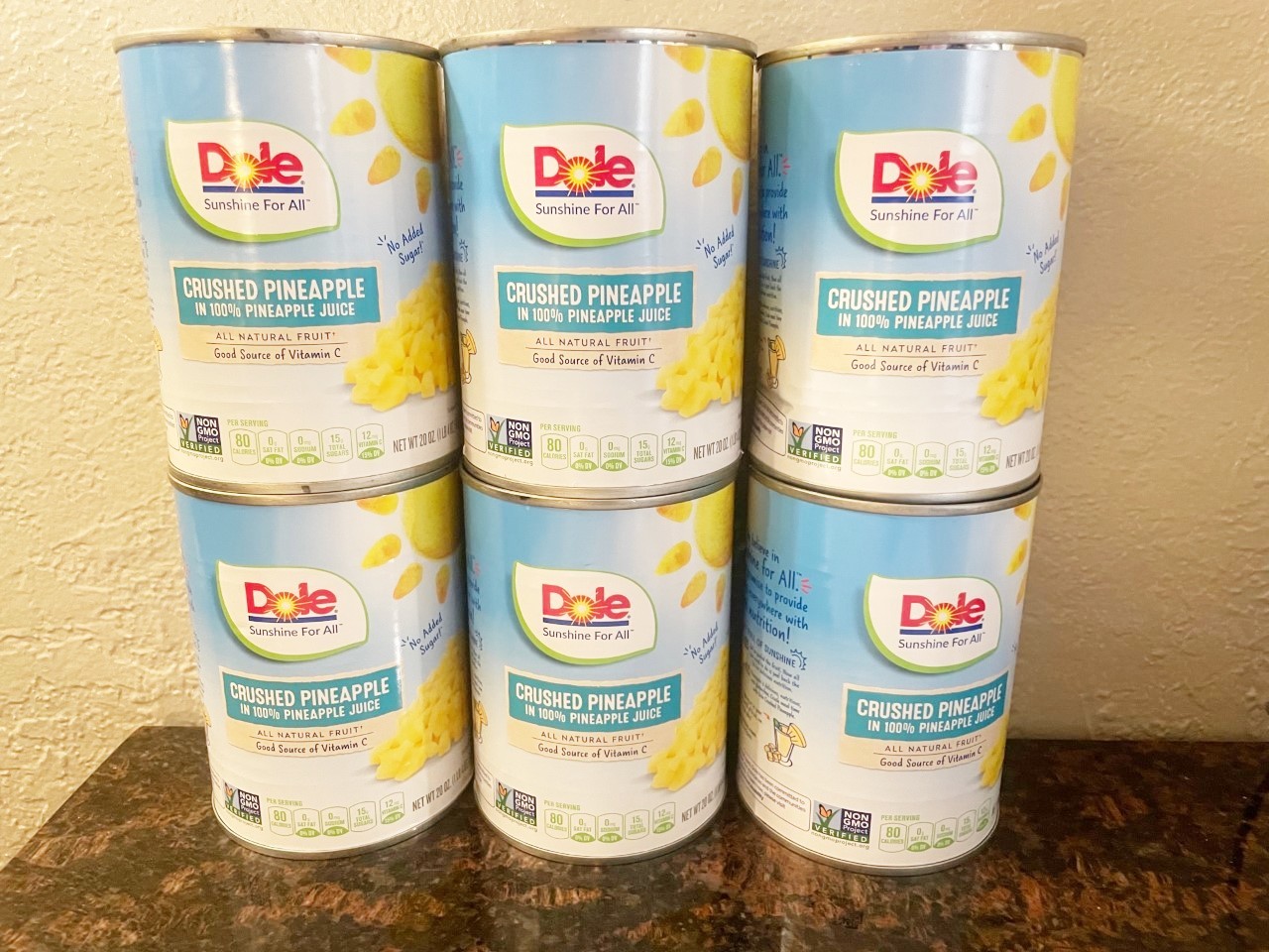 6 Cans Dole Crushed Pineapple In 100 Pineapple Juice 20 Oz Tinned Jarred And Packaged Fruit And Veg 7424